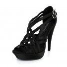 NEW Black Satin Weaved Straps Platform High Heel Shoes