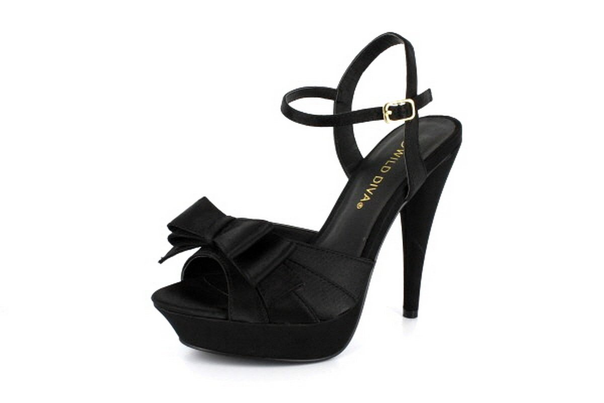 NEW Black Satin Bow Front Platform High Heel Shoes