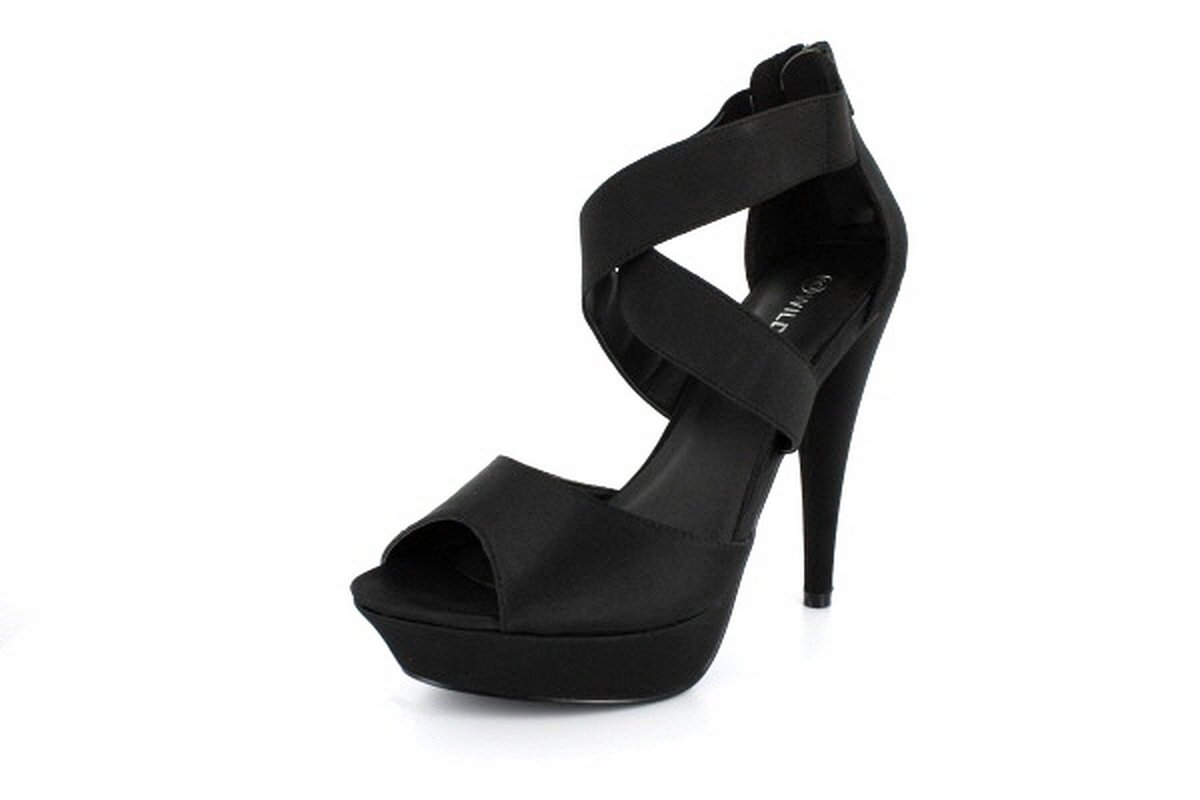 NEW Black Satin Cross Strap Platform High Heel Shoes