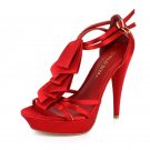 NEW Red Satin Ruffles Platform High Heel Shoes