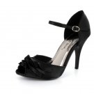 NEW Black Satin Ruffled Peep Toe High Heel Shoes