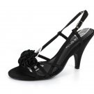 NEW Black Satin Rose Mid-Heel Sandals Shoes