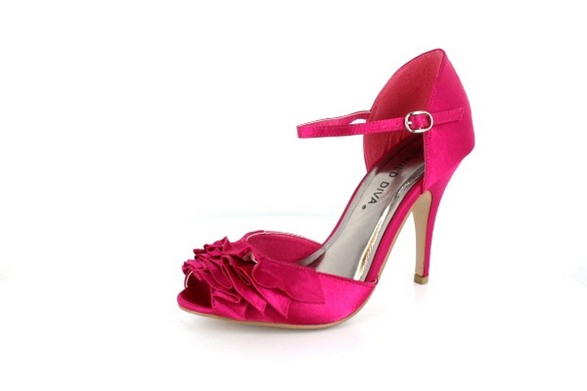 NEW Hot Pink Satin Ruffled Peep Toe High Heel Shoes