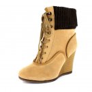 NEW Tan Lace Up Womens Wedge Ankle Boots Shoes