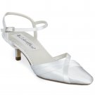 White Dyeable Satin Close Toe Low Heel Shoes