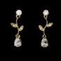 Gold Bridal Cubic Zirconia Drop and Vine Earrings