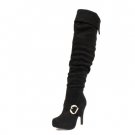 NEW Black Suede Tall Cuffed Rhinestone Womens Boots