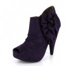 NEW Purple Suede Peep Toe Womens Ruffles Boots Shoes
