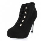 NEW Black Suede Platform Ankle Womens Boots Shoes