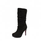 NEW Black Suede Scrunched Platform Tall Womens Boots
