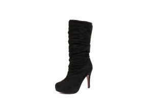 NEW Black Suede Scrunched Platform Tall Womens Boots
