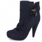 NEW Indigo Suede Ruched Adjustable Ankle Womens Boots