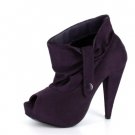 NEW Purple Suede Peep Toe Womens Ankle Boots Shoes