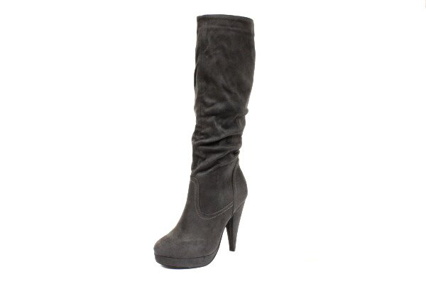 NEW Gray Ruched Suede Platform Knee High Womens Boots