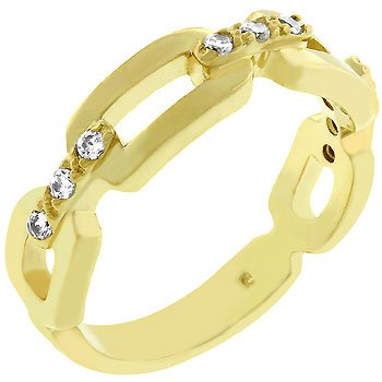 14k Gold Bonded Link Ring CZ in Goldtone 5
