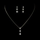 14K Gold CZ Three Stone Necklace Earring Set