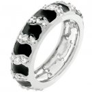 White Gold Silver Black Enamel CZ Stacker Ring