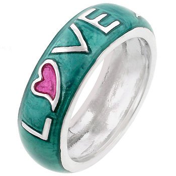 NEW 14k Gold Bonded Pink Aqua Enamel Ring in Silvertone