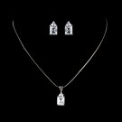 Silver CZ Princess Pendant Necklace Earring Set