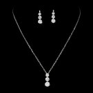 Silver CZ Three Stone Drop Necklace Earring Set