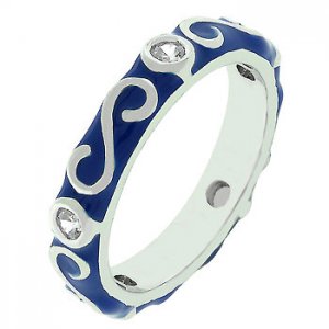 NEW White Gold Silver Enamel Scroll Stacker Ring