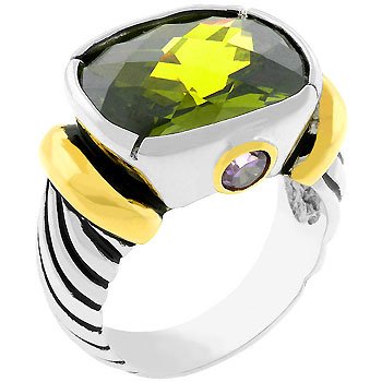 NEW 14K Gold White Gold Olive CZ Ring