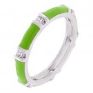 NEW White Gold Silver Lime Green Enamel CZ Stacker Ring