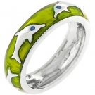 NEW White Gold Silver Dolphin Apple Green Stacker  Ring