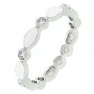 NEW White Gold Silver White Enamel CZ Stacker Ring