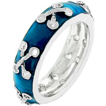 NEW White Gold Silver Navy Blue Enamel Band Ring