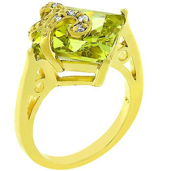 NEW 14k Gold Princess Cut Peridot CZ Ring