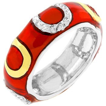 NEW 14K White Gold Bond Red Enamel Stacker Ring