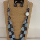Denim Blue Wood Resin Beads Necklace Earring Set 28"