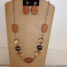 Gold Chain Brown Wood Resin Necklace Earring Set 22"