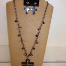 Cooper Beads Shell Brown Shell Cross Necklace Set 26"