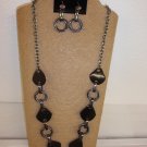 Gun Metal  Tear Drop Shell Necklace Earring Set 28"