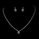 Silver Tan Crystal Rhinestone Necklace Earring Set