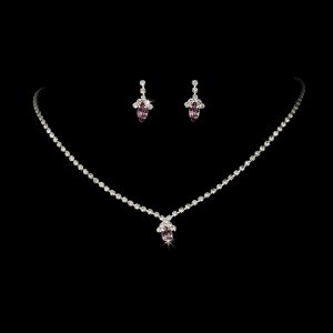 Silver Light Amethyst Crystal Necklace Earring Set