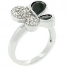 NEW White Gold CZ Onyx Silver Butterfly Ring