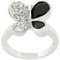 NEW White Gold CZ Onyx Silver Butterfly Ring