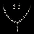 Silver Crystal White Pearl Floral Necklace Earring Set