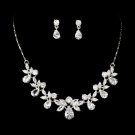 Silver Crystal Rhinestone Necklace Earring Set