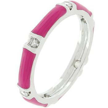 NEW White Gold Silver Fushcia Enamel Stacker Ring