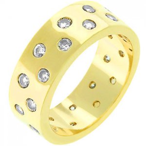NEW 14K Gold Eternity 2 Row CZ Band Ring