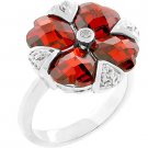 NEW White Gold Garnet Heart Cluster CZ Ring
