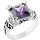 NEW White Gold Cable Amethyst CZ Princess Ring