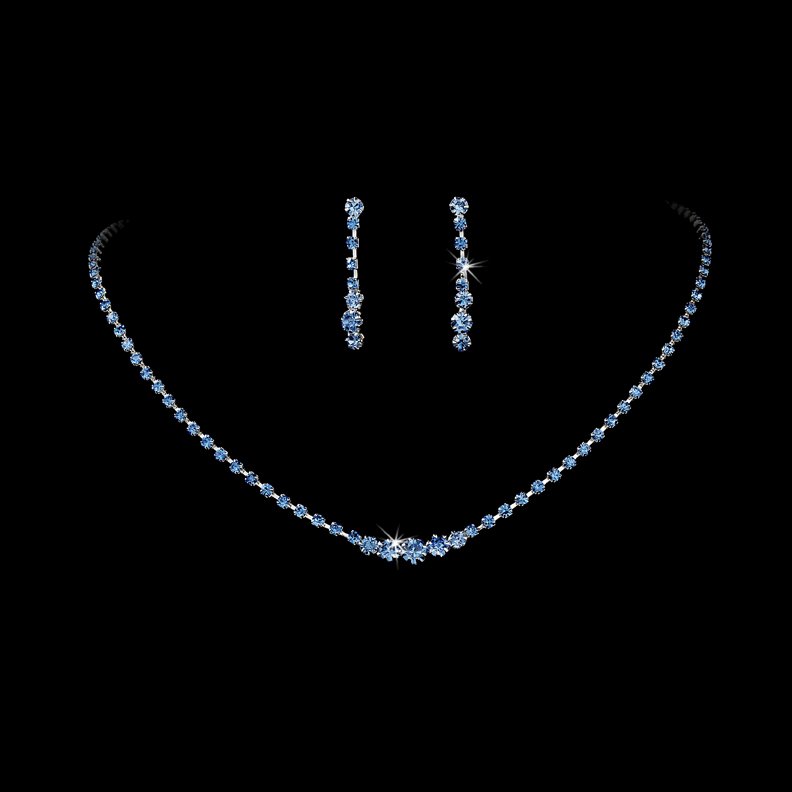 Silver Light Blue Crystal Necklace Earring Set
