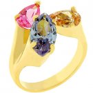 NEW 14K Gold Mulit Color Pear Shape CZ Ring