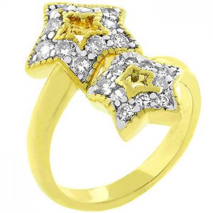 NEW 14K Gold Cubic Zirconia 2 Star Ring
