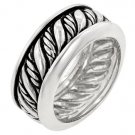 NEW White Gold Silver Antique Black Accent Ring